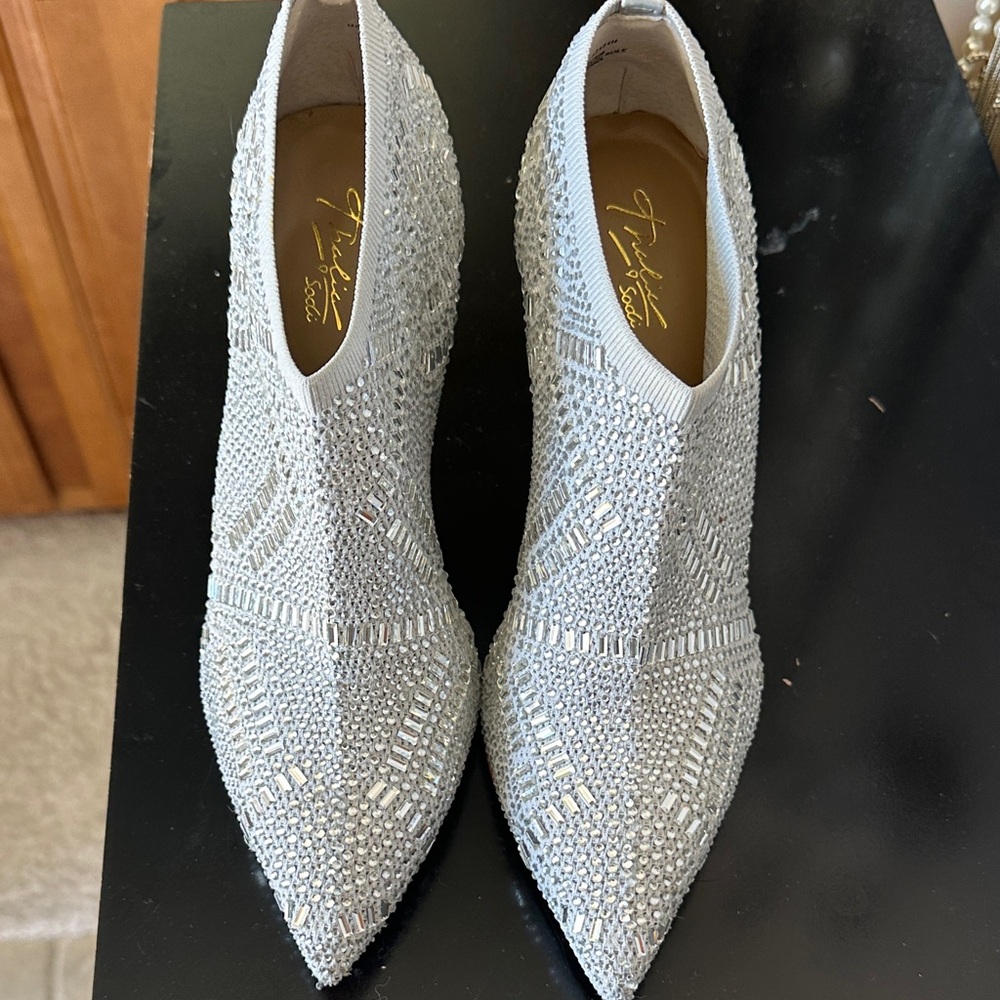 Ivanka Trump Silver Crystal-Embellished Pointed Ankle Booties